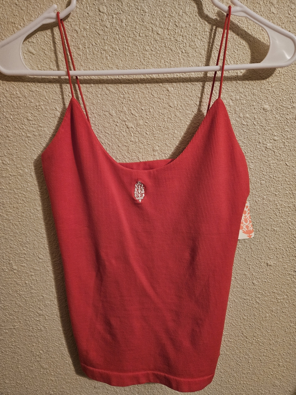 Free People Red Ribbed Spaghetti Strap Tank Top